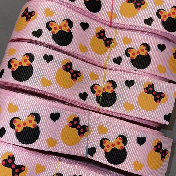 Grosgrain Ribbon 7/8” 5 yards 5/$20 Minnie Mouse bow polka dots pink NEW hearts - Picture 1 of 6